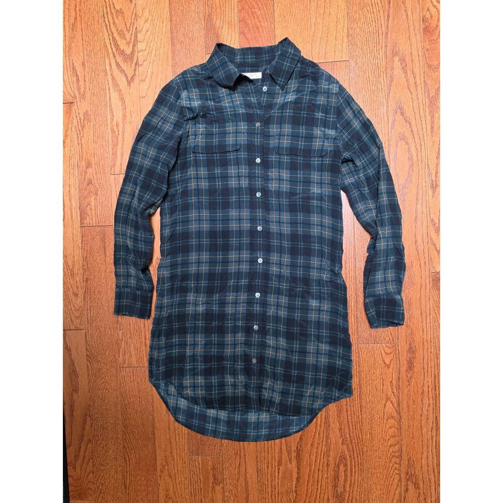 Equipment Silk Plaid Shirt Dress Green XS - Picture 7 of 7